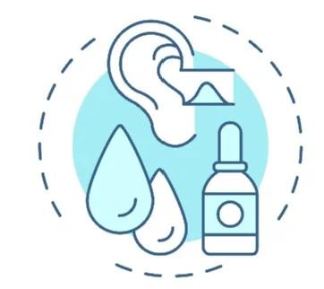 Ear wax removal icons showing ear, liquid drops and a dropper bottle