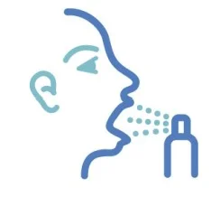 Vector image of a person with mouth open and spraying medicine inside their mouth